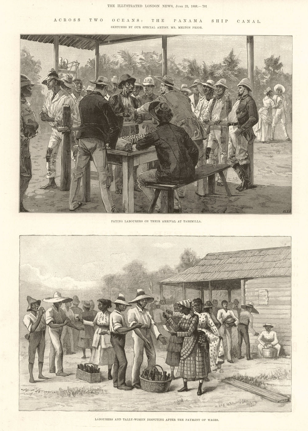 Panama Canal construction. Paying labourers, Tabemilla. Disputing wages 1888